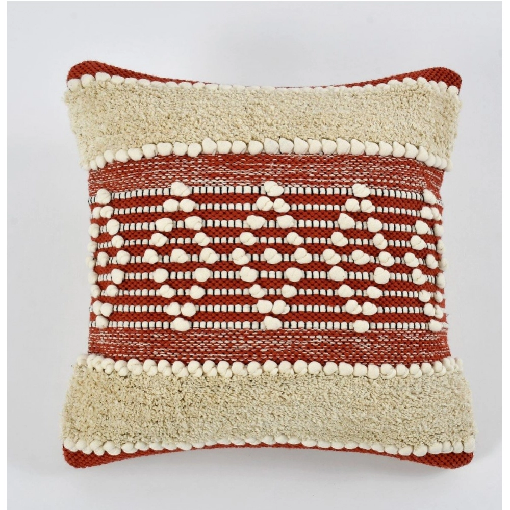 Generic Cotton Handcrafted Pit Loom Cushion Cover 16x16 Inch Pack of 2 (Red Cream) - Image 3