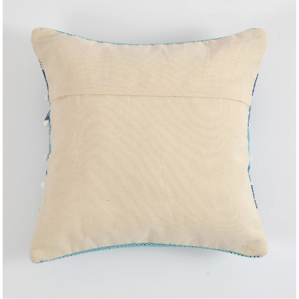 Generic Cotton Handcrafted Pit Loom Cushion Cover 16x16 Inch Pack of 2 (Blue) - Image 2