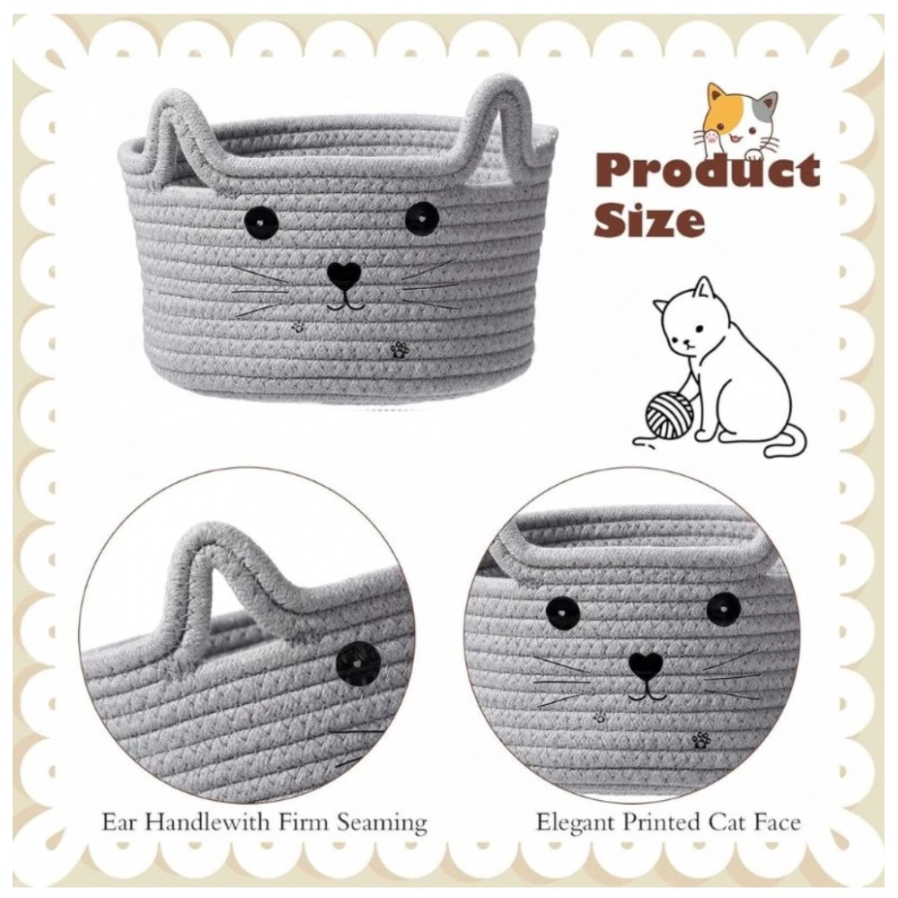 Generic Cotton Small Cat With Face Basket Pack of 1 (Grey) - Image 4